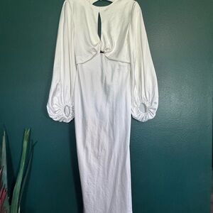 White Sheath Wedding Dress with Bishop Sleeves
